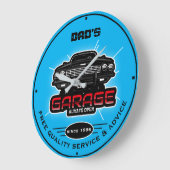 パパのガレージまたは名前が常に空色 ラージ壁時計 (傾斜)