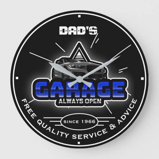 パパのガレージまたは名前は必ず車を開モダンく ラージ壁時計 (正面)