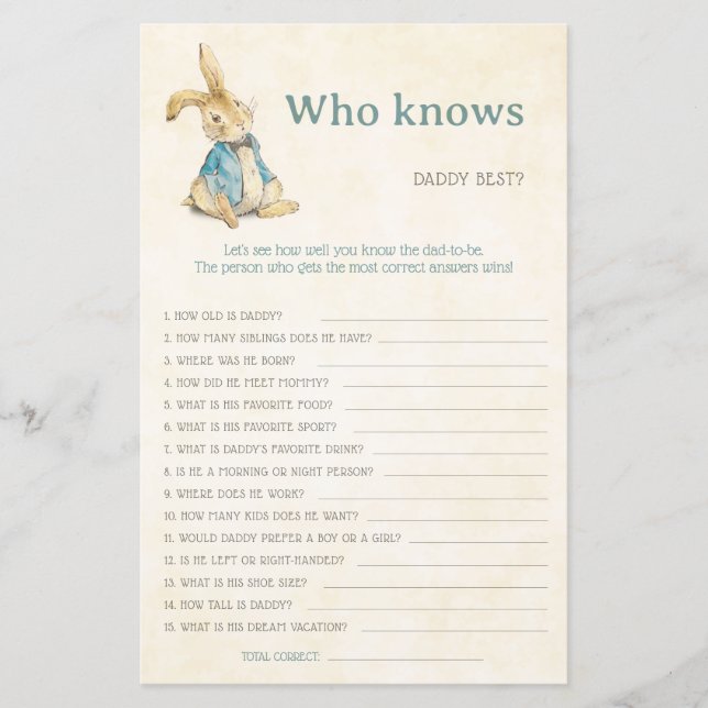 パパのゲームを知っているピーターうさぎの赤ちゃんシャワー (正面)