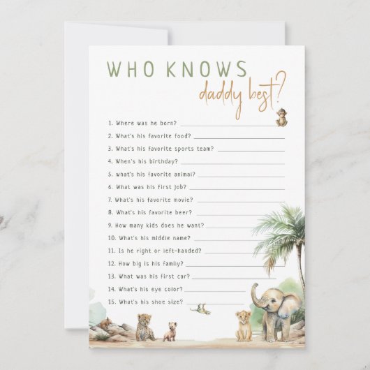 パパのゲームカードを知る最高のサファリ動物 招待状 (正面)
