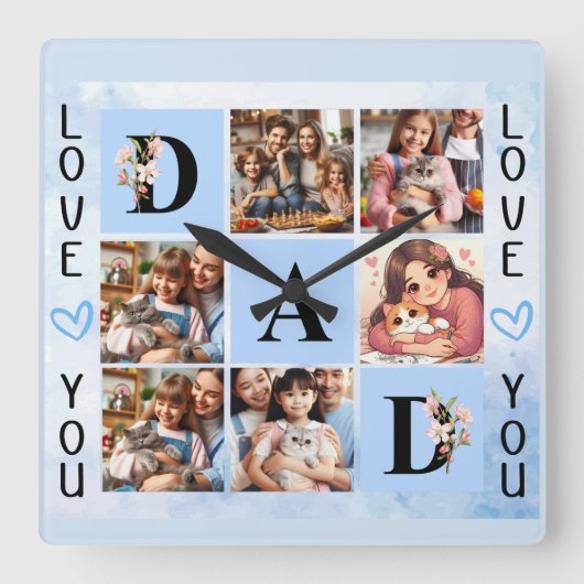 パパのタンブラー:家族、愛、記憶 スクエア壁時計 (正面)