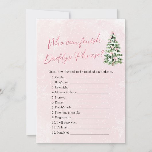 パパのフレーズを仕上げることができる冬ベビーシャワー 招待状 (正面)