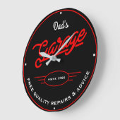 パパの作業場または任意の名前のレトロな赤とスローガン ラージ壁時計 (傾斜)