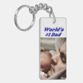 パパの写真 青いテキスト キーホルダー (正面左)
