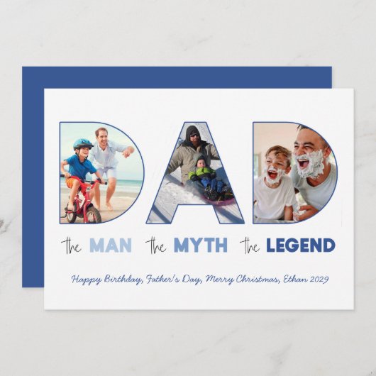 パパの切り出しの文字は男の神話の伝説の青い写真 案内状 (正面/裏面)