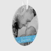 パパの初めてのクリスマス雪片男の赤ちゃん写真 オーナメント (正面)