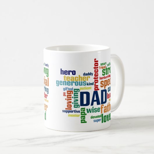 パパの単語の雲の文字の父の日のタイポグラフィ コーヒーマグカップ (正面右)