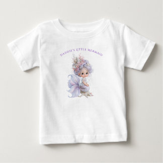 パパの小さな人魚 紫と青の貝殻 ベビーTシャツ