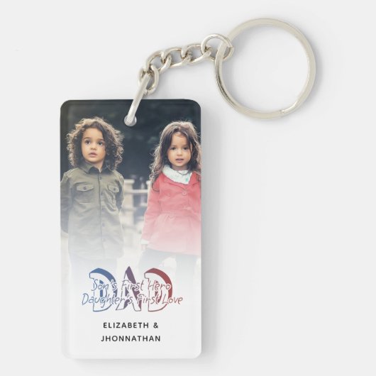パパの息子と娘の引用文フォトコラージュの家族の名前 キーホルダー (裏面)