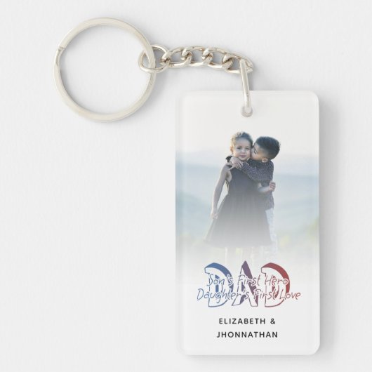 パパの息子と娘の引用文フォトコラージュの家族の名前 キーホルダー (正面)