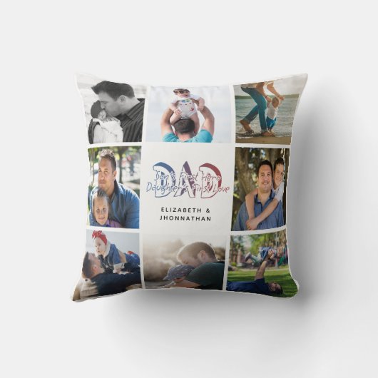 パパの息子と娘の引用文フォトコラージュの家族の名前 クッション (裏面)