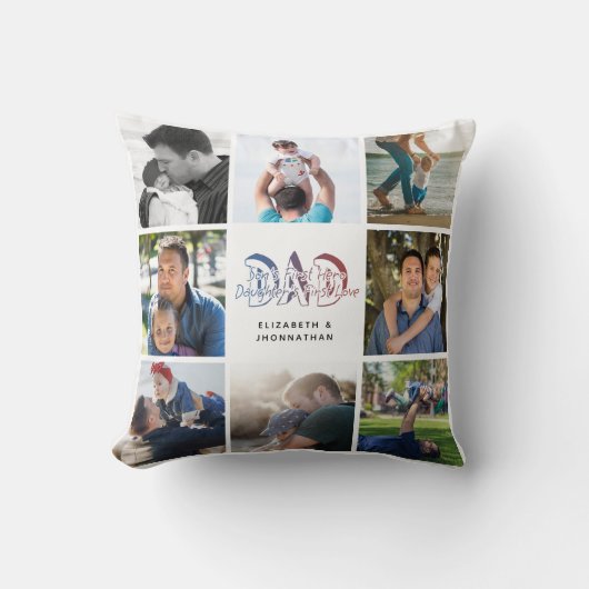 パパの息子と娘の引用文フォトコラージュの家族の名前 クッション (正面)