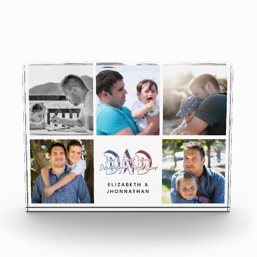 パパの息子と娘の引用文フォトコラージュの家族の名前 フォトブロック (正面)