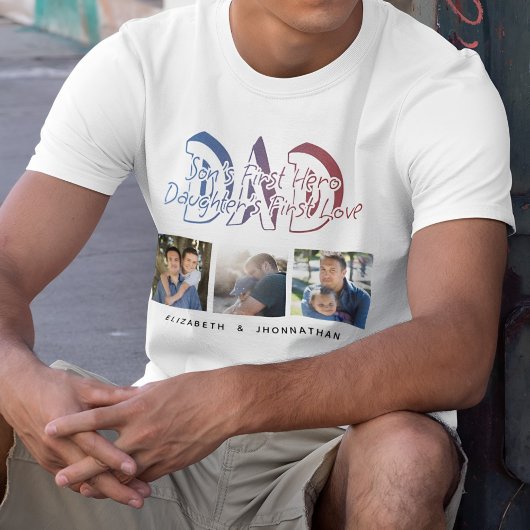 パパの息子と娘の引用文フォトコラージュの家族の名前 Tシャツ