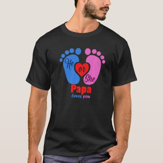 パパの愛が届く妊娠ジェンダー発表 Tシャツ (正面)