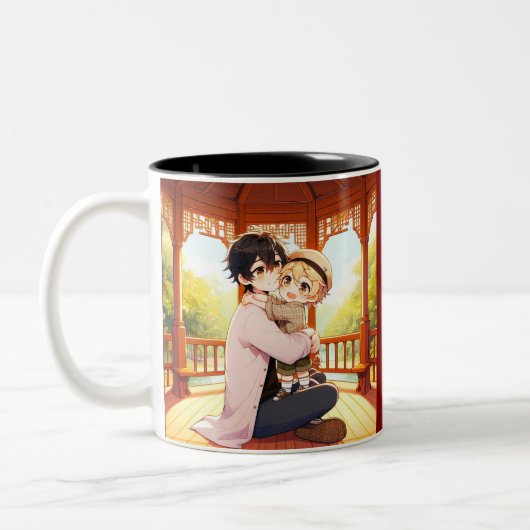 パパの抱擁 – 心温まる父と子マグカップ ツートーンマグカップ (左)