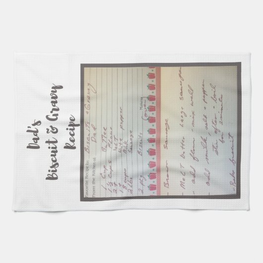 パパの有名なビスケット及びグレービーの手書きのレシピT キッチンタオル (横)