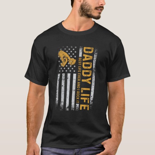 パパの生活プロテクターヒーローアメリカ国旗の父親ダ Tシャツ (正面)