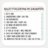 パパの規則デートすることマイドーターチェックリスト版 スクエアシール (正面)