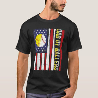 パパの野球野球ソフトボールアメリカ国旗の脂肪 Tシャツ