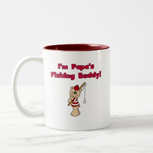 パパの魚釣りの相棒のTシャツおよびギフト ツートーンマグカップ (左)