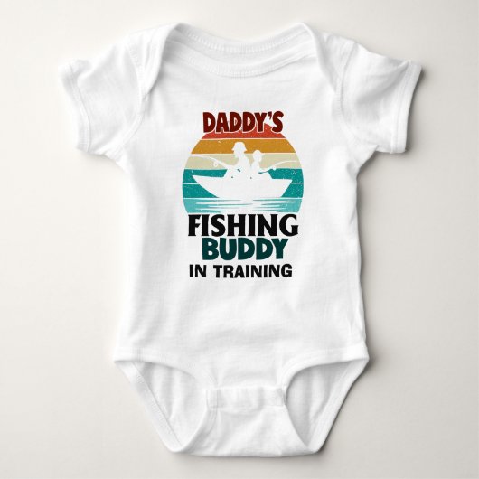 パパの魚釣りバディのトレーニングワードアート ベビーボディスーツ (正面)