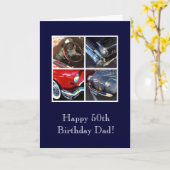 パパの50歳の誕生日のビンテージカー カード (黄色い花)