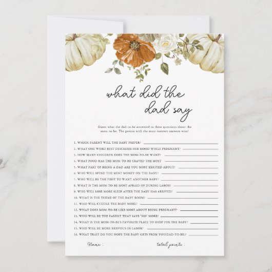 パパはカボチャ赤ちゃんシャワーゲームカードと言った シーズンカード (正面)