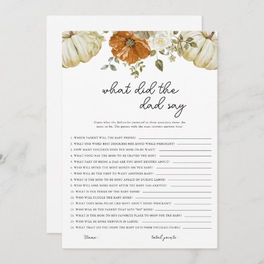 パパはカボチャ赤ちゃんシャワーゲームカードと言った シーズンカード (正面/裏面)