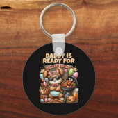 パパはグリリングシーズンのイースターバニーBbの準備ができている キーホルダー (正面)