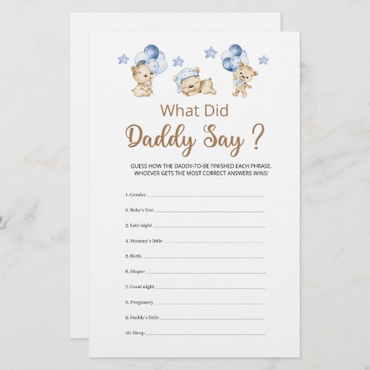 パパはテディベア男の子の赤ちゃんシャワーと言った (正面/裏面)