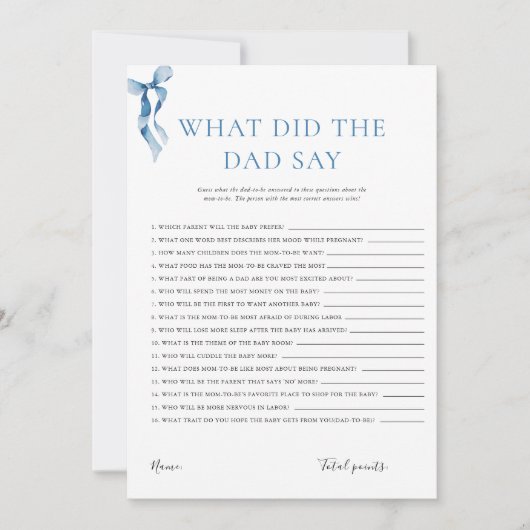 パパはパステルブルーボウベイビーシャワーと言った 招待状 (正面)