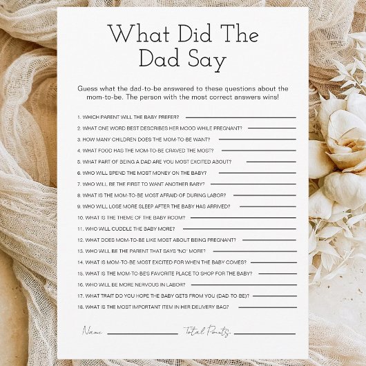 パパはミニマルな赤ちゃんシャワーのゲームを言った シーズンカード