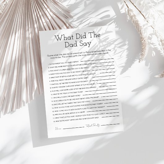 パパはミニマルな赤ちゃんシャワーのゲームを言った シーズンカード