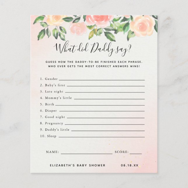 パパは何て言ったの？ |赤ちゃんシャワーゲーム (正面)