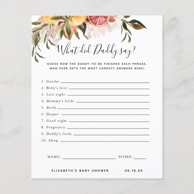 パパは何て言ったの？ |赤ちゃんシャワーゲーム (正面)