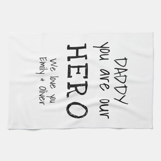 パパは私たちのヒーローシンプルタイポグラフィB&W キッチンタオル (横)