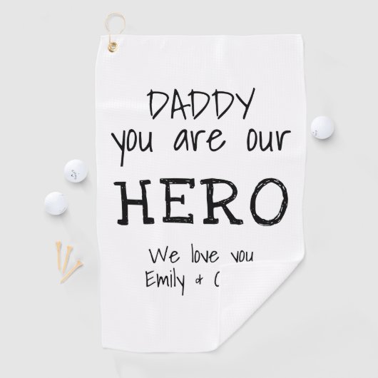 パパは私たちのヒーローシンプルタイポグラフィB&W ゴルフタオル (インサイチュ)