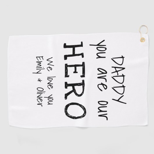 パパは私たちのヒーローシンプルタイポグラフィB&W ゴルフタオル (横)