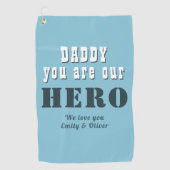 パパは私たちのヒーロータイポグラフィ父の日ゴル ゴルフタオル (正面)