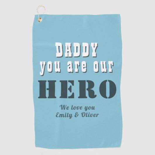 パパは私たちのヒーロータイポグラフィ父の日ゴル ゴルフタオル (正面)