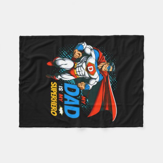 パパは私のスーパーヒーロクールキッズファーデー漫画L フリースブランケット (正面(横))