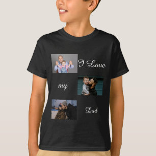 パパへの愛をカスタム3枚写真コラージュTシャツ Tシャツ