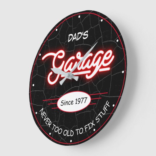 パパまたは任意の名前ガレージレッドネオン効果おもしろい ラージ壁時計 (傾斜)