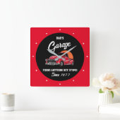 パパまたは任意の名前ガレージ赤いシェビートラックスローガン スクエア壁時計 (ホーム)