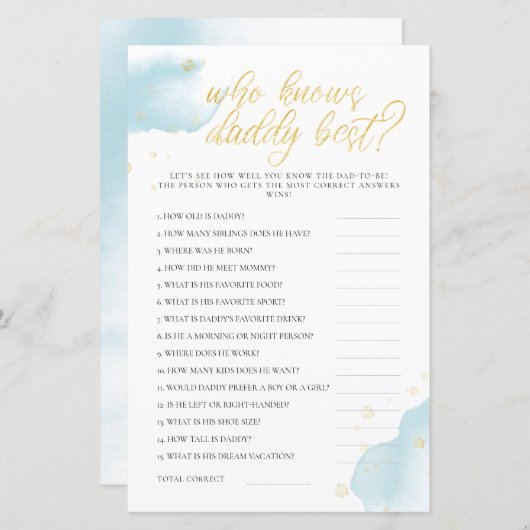 パパを知っている冬の青い赤ちゃんシャワーゲー最高のム (正面/裏面)