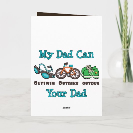 パパアウトスイムアウトバイクアウトトゥルーントライアスロンのグリーティングカード カード (裏面)