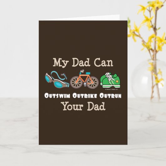 パパアウトスイムアウトバイクアウトトゥルーントライアスロンのグリーティングカード カード (黄色い花)