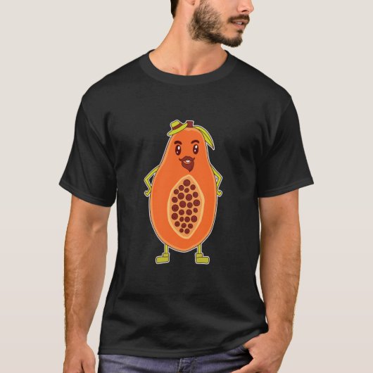 パパイア・アニメの果物パパ食べ物の父  Tシャツ (正面)