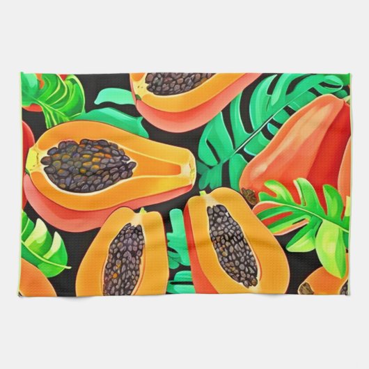 パパイヤと離れパッズフレッシュパターン キッチンタオル (横)